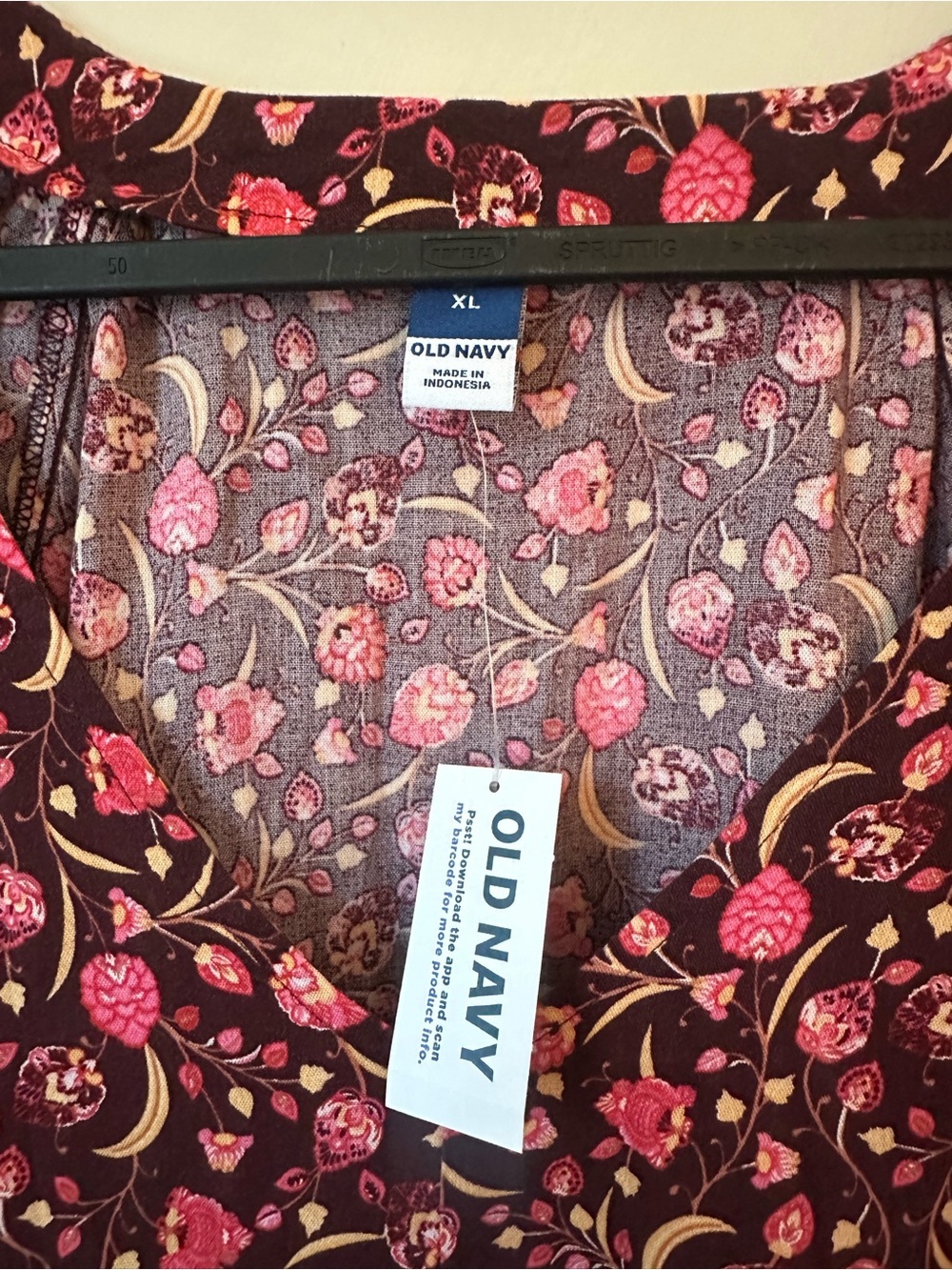 NWT Old Navy V-Neck Swing Mini Dress Large Burgundy Babydoll Floral Paisley XL - Picture 3 of 4
